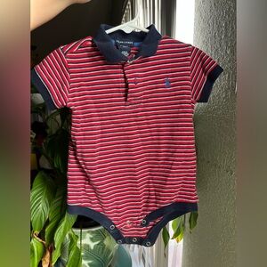 Ralph Lauren Red and Navy Striped Kids One Piece